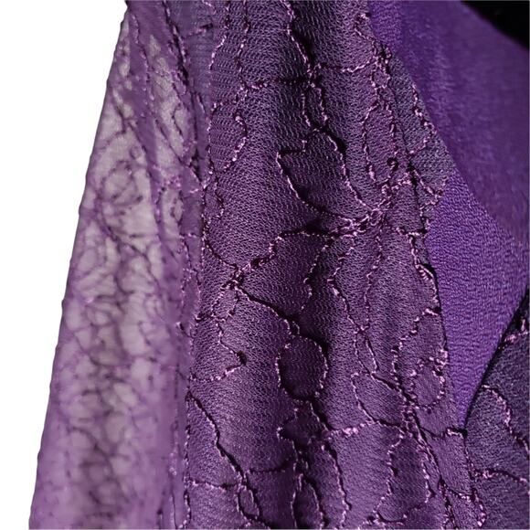 Kari's Korner Open Front Jacket Lace Sheer Sleeves Evening Purple Size 34 - Picture 2 of 5